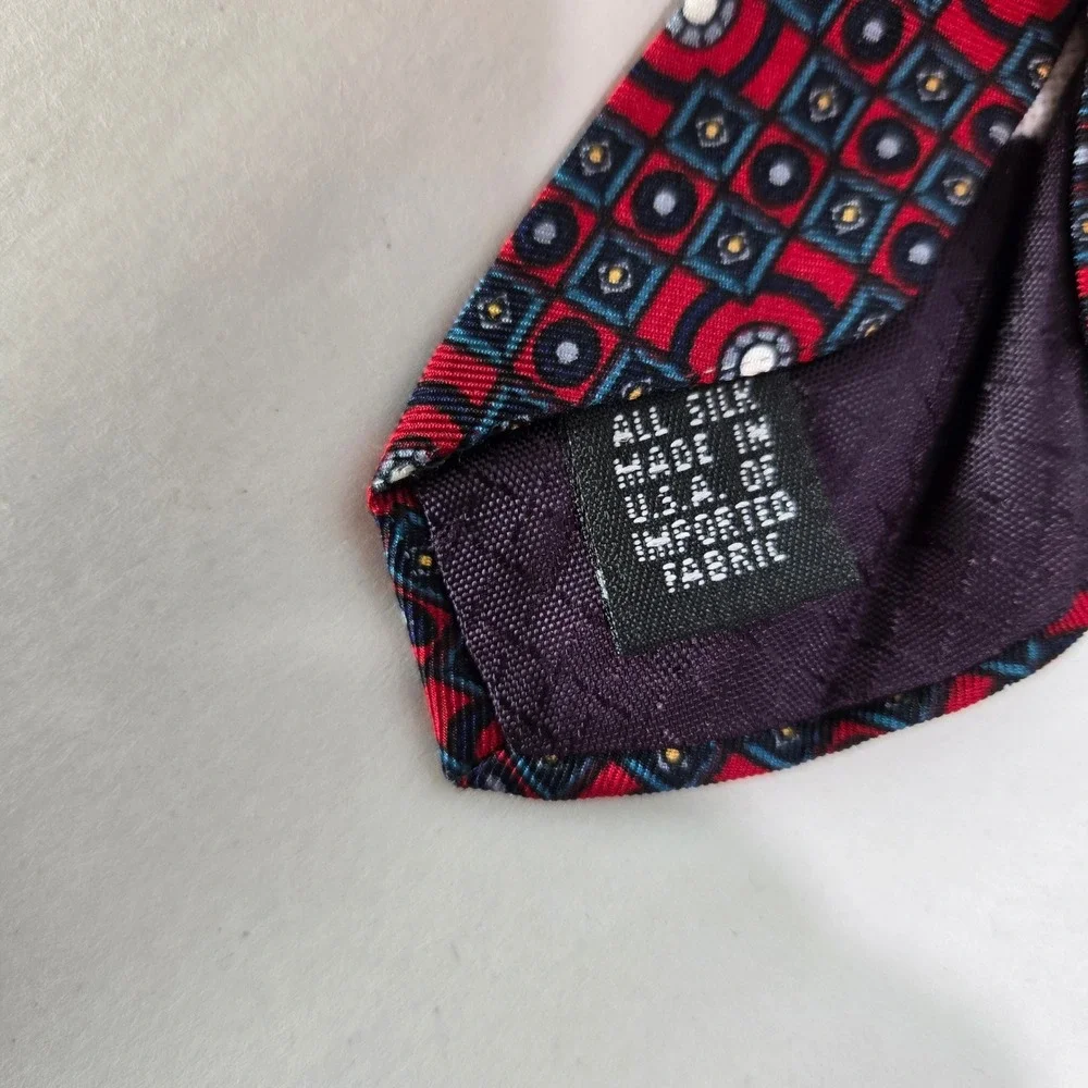 Christian Dior Monsieur Tie Lot of 2 Red Navy Silk Geometric Medallion #1176